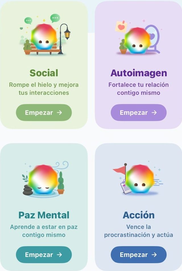 Categorías de misiones: Social, Autoimagen, Paz Mental y Acción